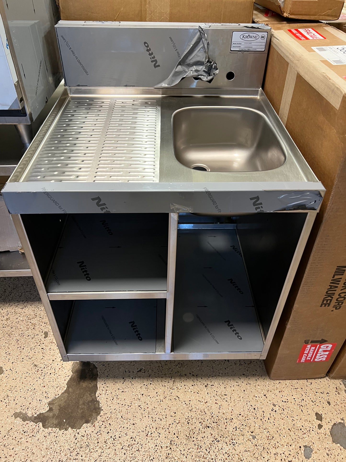 Krowne Under Bar Glass Storage Unit Drainboard Top w/Sink Dump Sink - New Open Box -