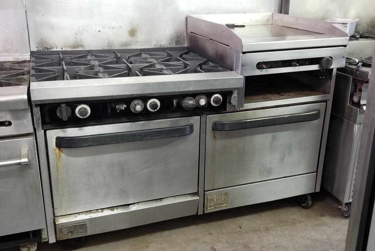 Southbend Gas 6 Burner Range with 24'' Raised Griddle with Broiler and 2 Ovens S60DD-2RR